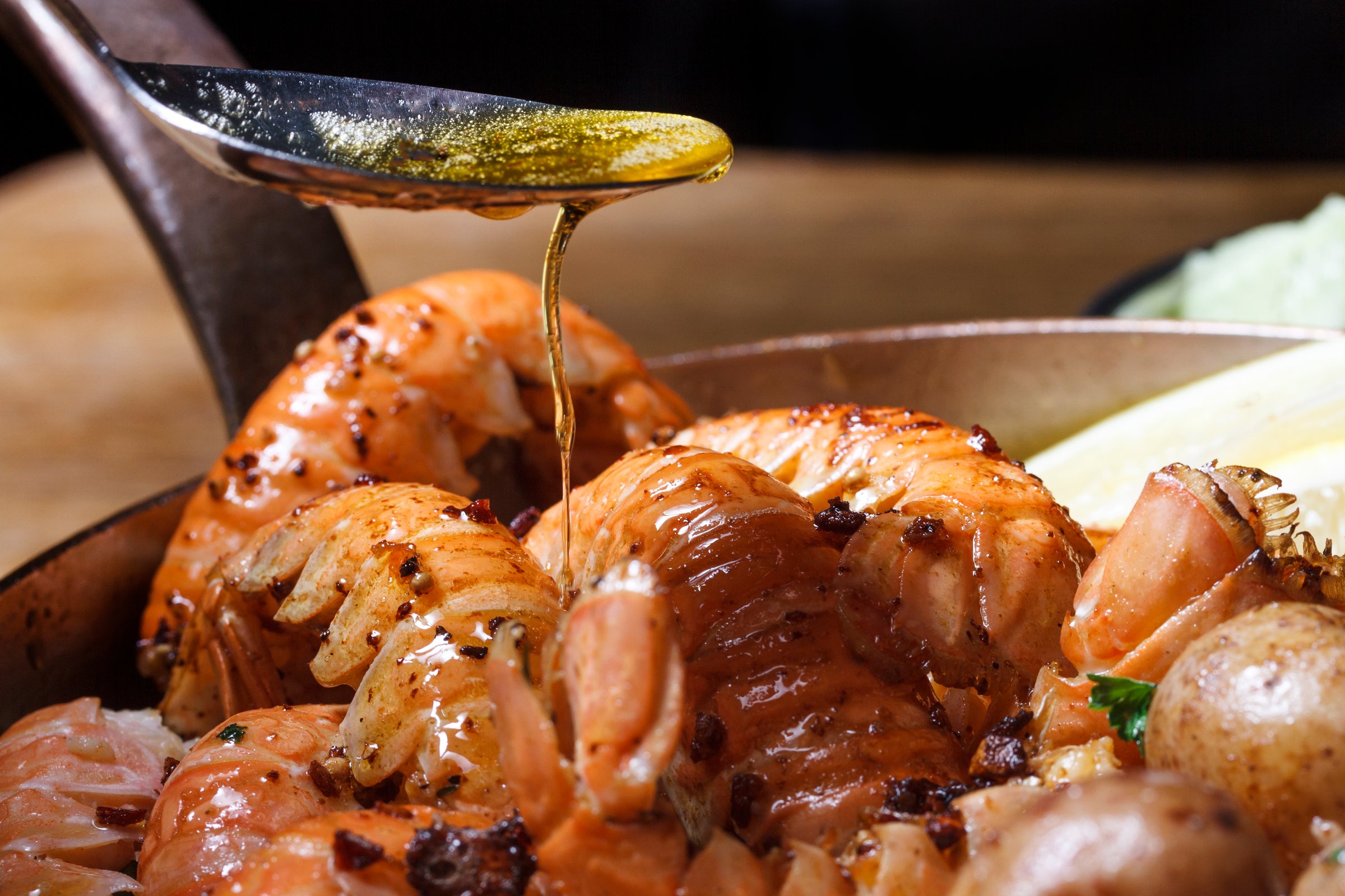 Fjöruborðið, Stokkseyri Langoustine tails sautéd in garlic and butter with lemon and parsley
