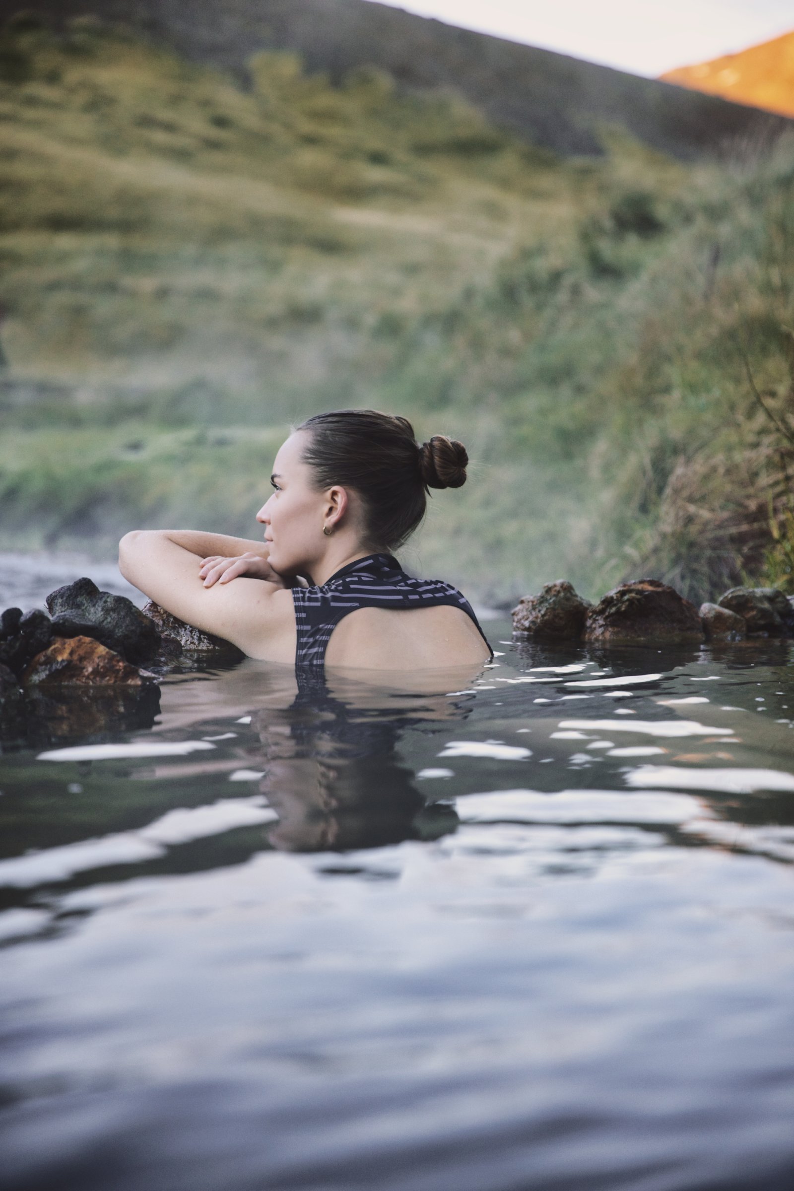 Relaxing at Reykjadalur natural hot spring