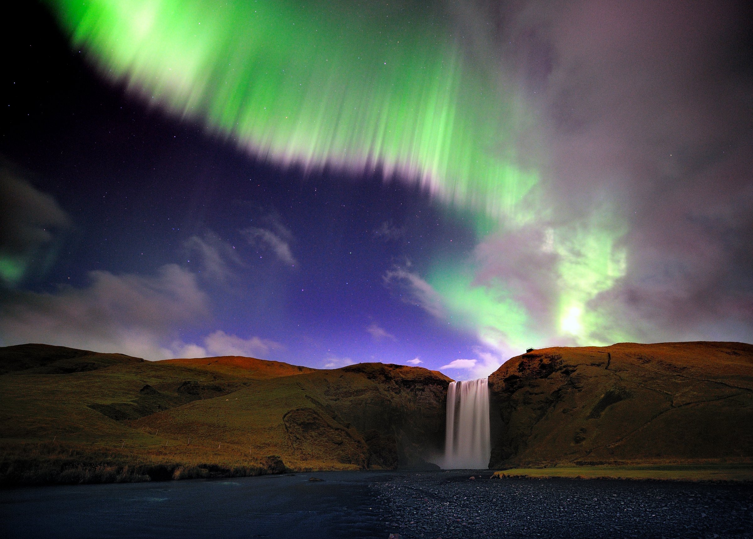 Northern lights over Skógafoss. Credit: Þórir N. Kjartansson Northern lights over Skogafoss Iceland
