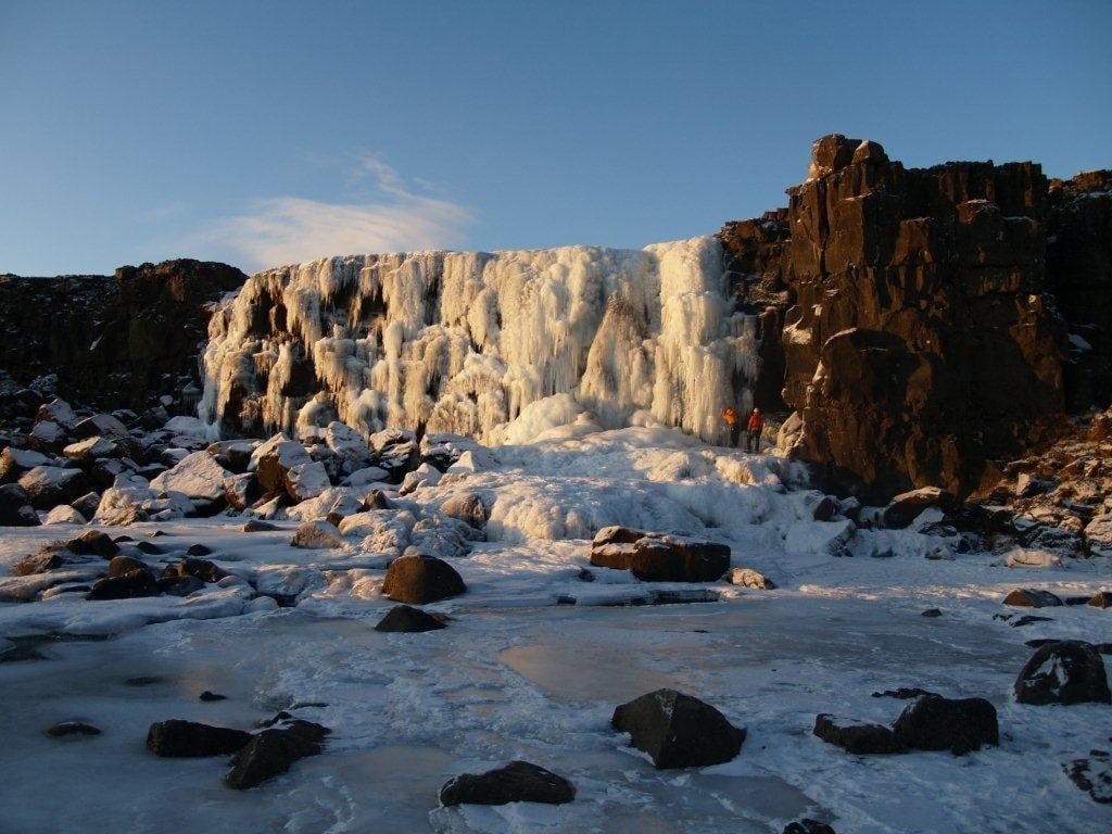 Öxarárfoss in Þingvellir in winter