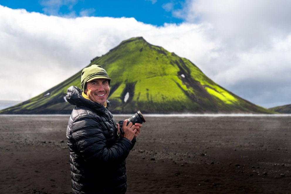 Adventurer Chris Burkard traveled the Volcanic Way this summer; Here he is at Mælifell.