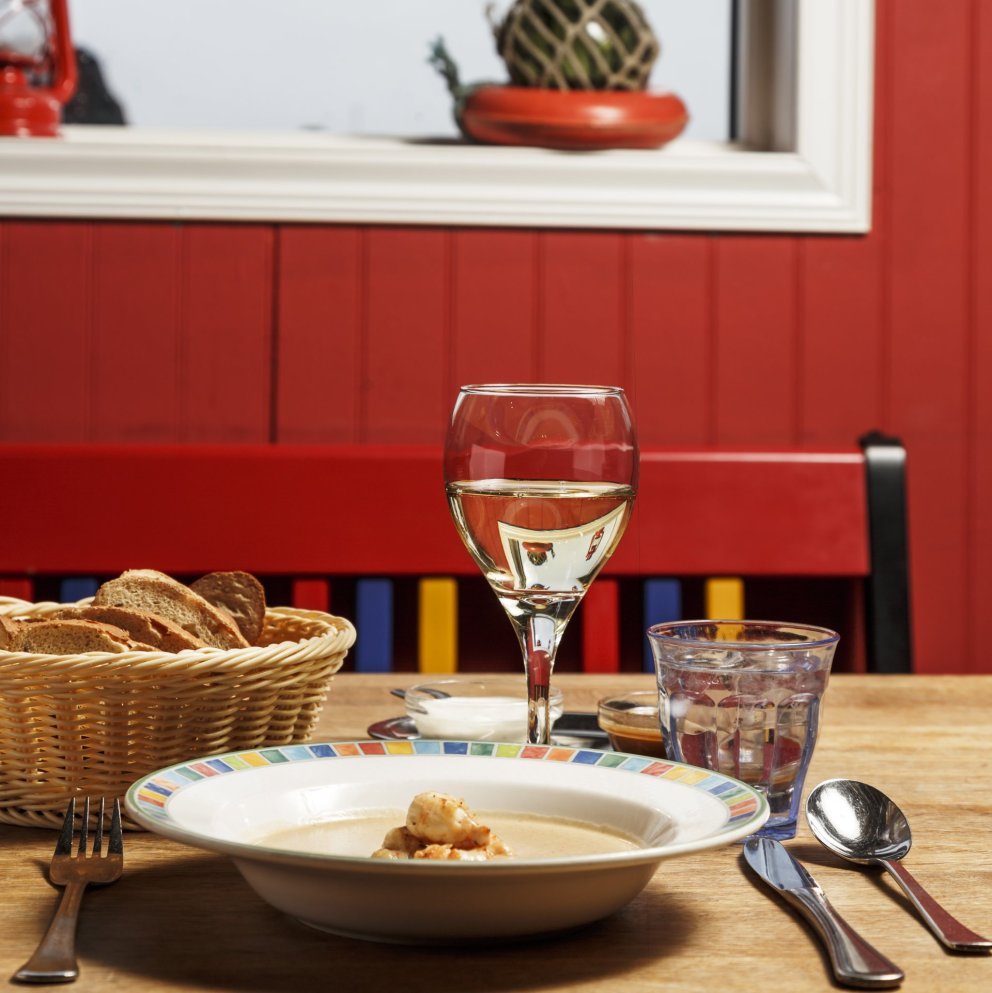 Delicious Langoustine soup at Fjöruborðið in Stokkseyri