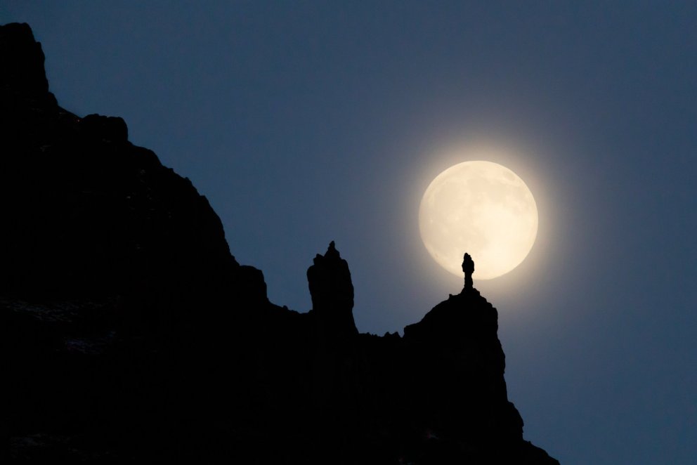 Bergur standing tall in the moonlight. Photographer: Kristinn Heiðar Fjölnisson.