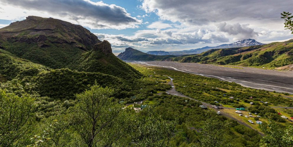 Þórsmörk Camping Site, seen from above. Photo: Páll Jökull Pétursson.