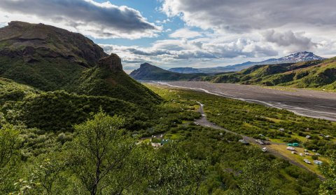 Þórsmörk Camping Site, seen from above. Photo: Páll Jökull Pétursson.